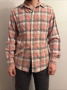 J. Crew Pink and Gray Plaid Cotton Flannel Shirt